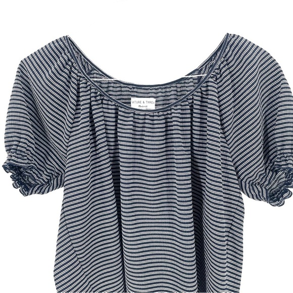 MADEWELL Texture & Thread Peasant Shirt in Stripe Short Fitted Sleeve Top - Picture 5 of 9